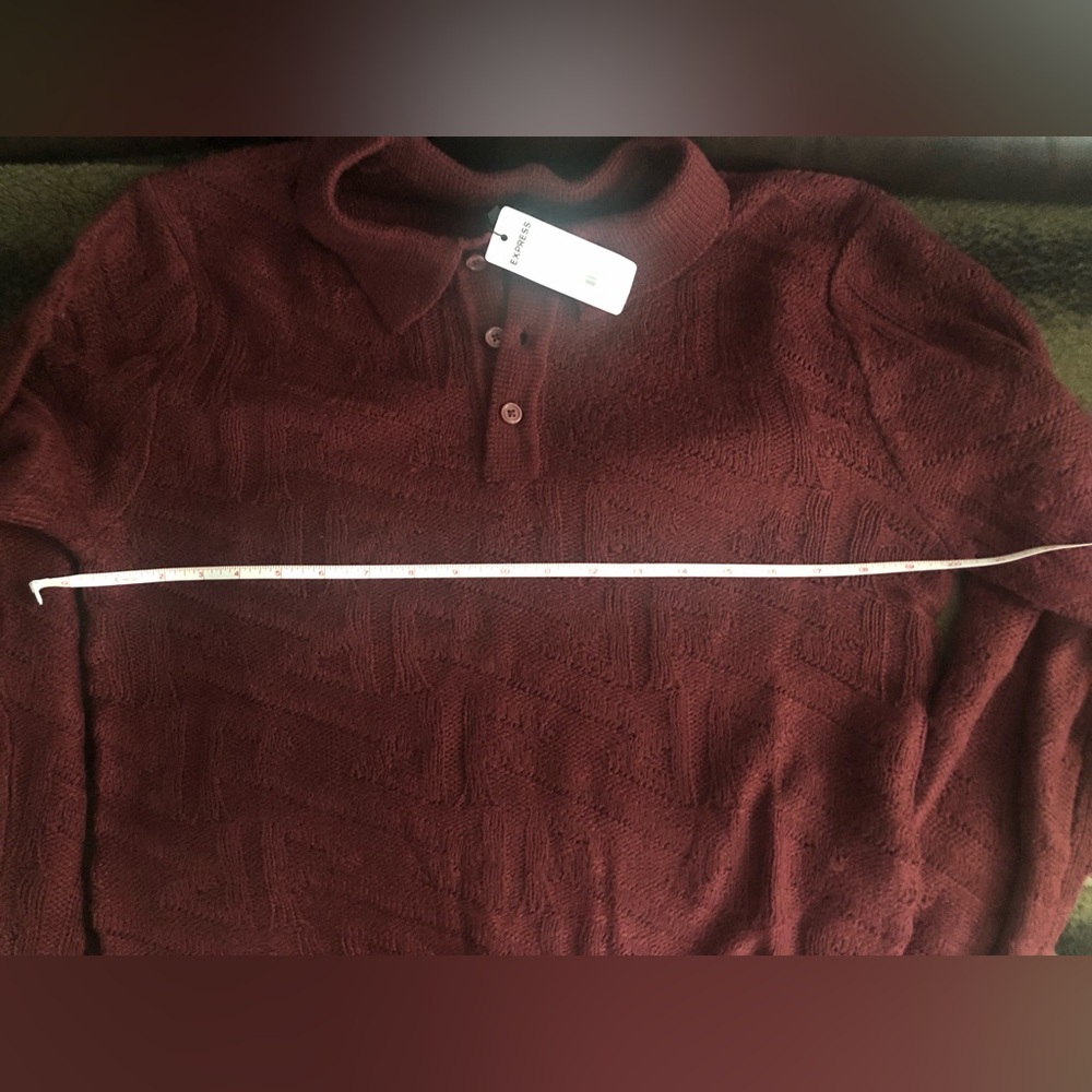 NWT Express Men's Burgundy Polo Quarter Button Up Sweater Size Small - Picture 7 of 13